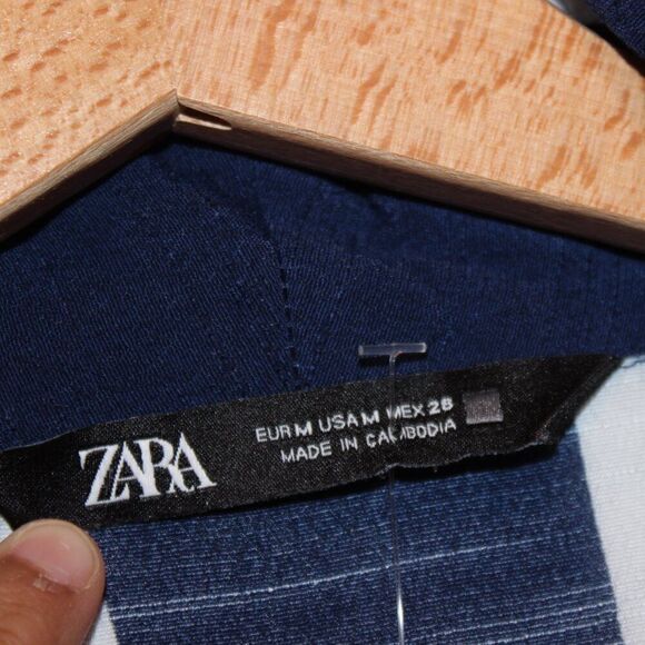 Zara Navy Blue & White Stripes Button Details midi Dress Women's Size M - Picture 9 of 13